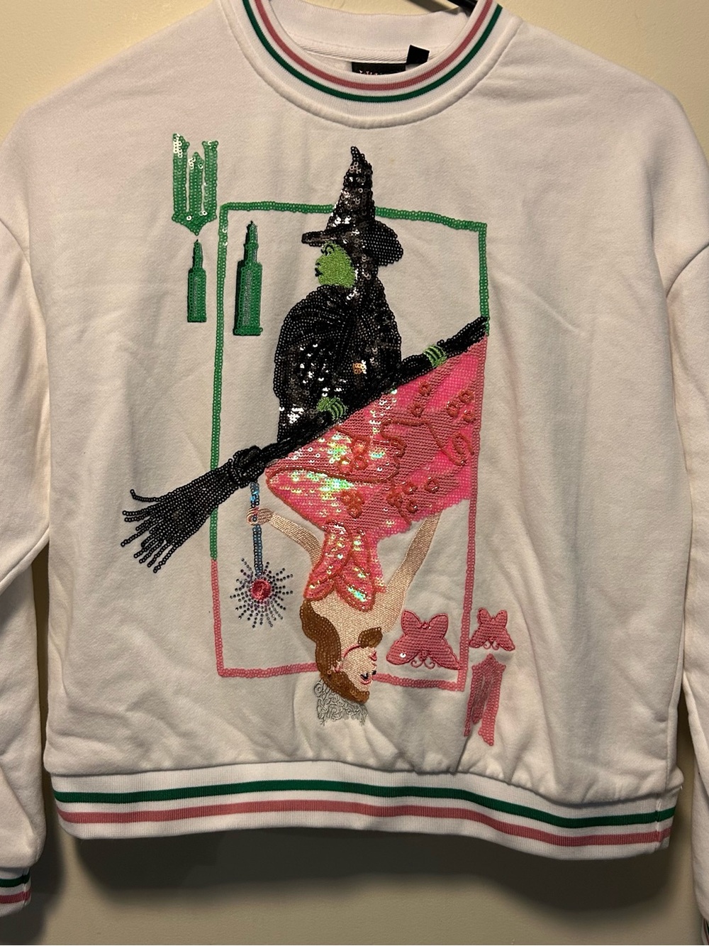 Queen of sparkles girls medium wicked White Sequin Witch Graphic Sweatshirt